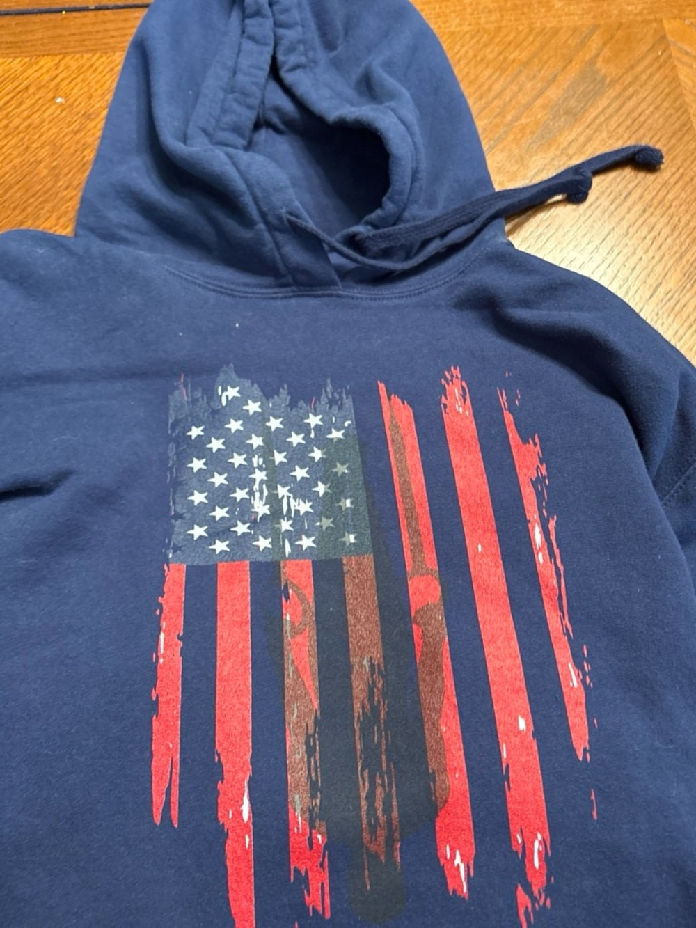 Men’s gymnastics/rings Navy Hoodie with Distressed American flag